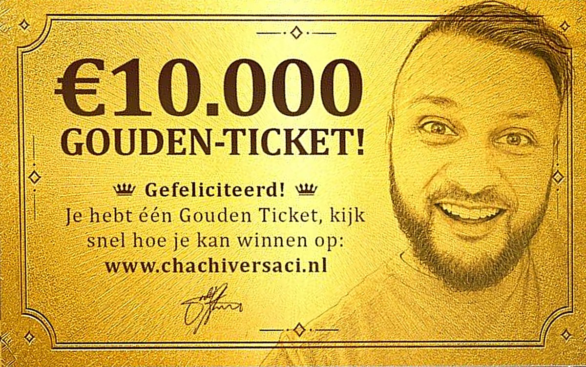 Het gouden ticket van €10.000: de hoofdprijs voor de winnaar van de finale in de chocoladefabriek