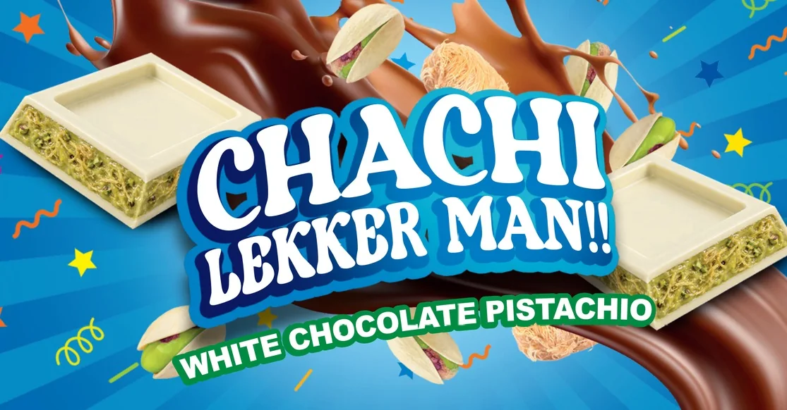 CHACHI White Choco Pistache, voorkant van de wikkel